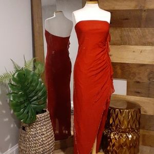 Vintage Strapless Floor Length Side Slit Dress